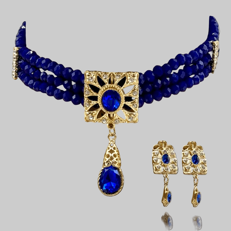 Parure ras du cou Bleu roi