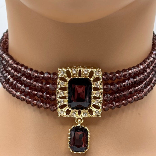 Parure ras du cou grenat