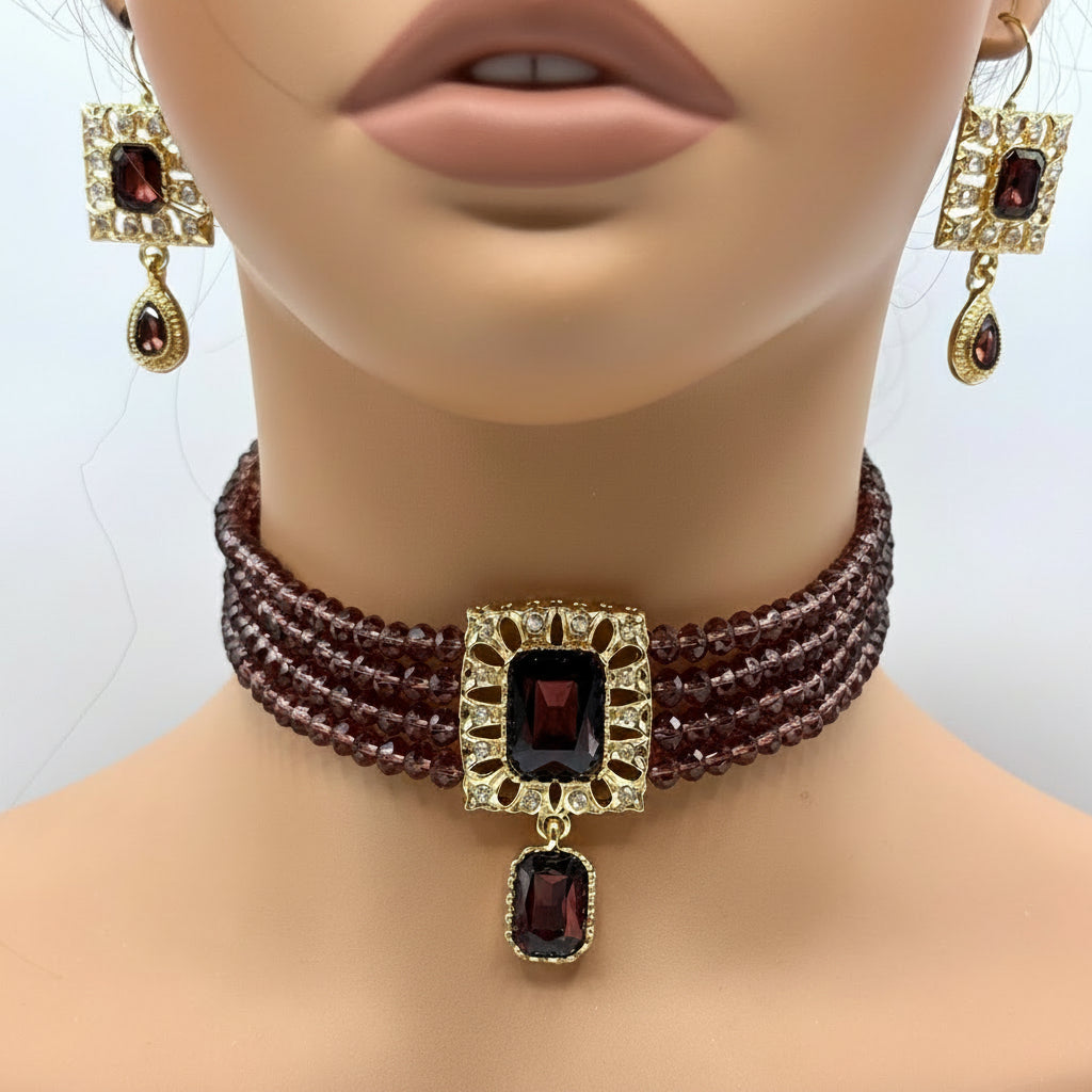 Parure ras du cou grenat