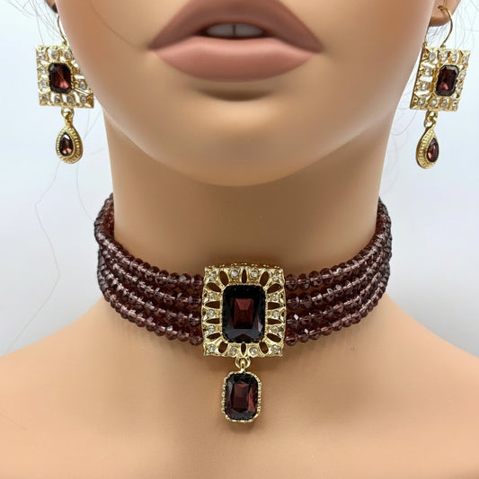 Parure ras du cou grenat