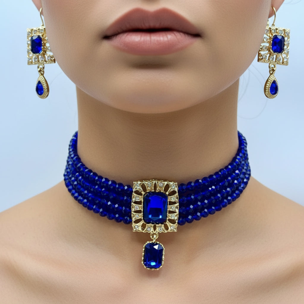 Parure ras du cou bleu