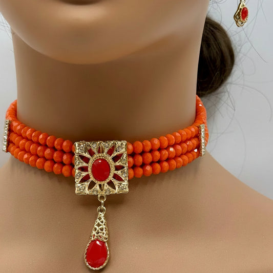 Parure ras du cou Orange brûlé
