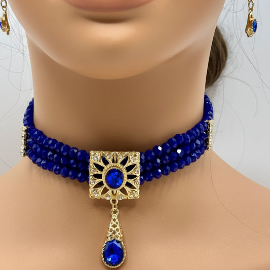 Parure ras du cou Bleu roi